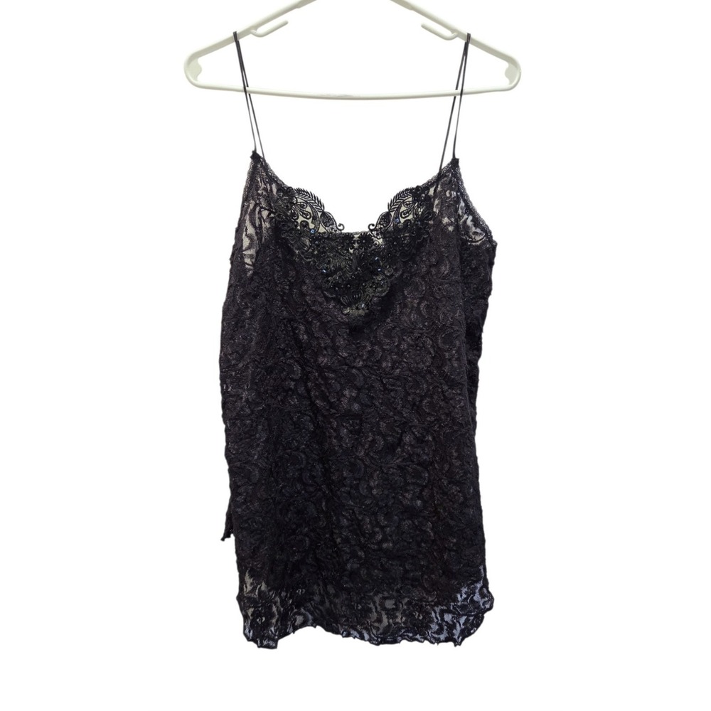 VTG Y2K Night Magic Black Stretch Lace Cami Top M Goth Coquette‎ Fairy Grunge